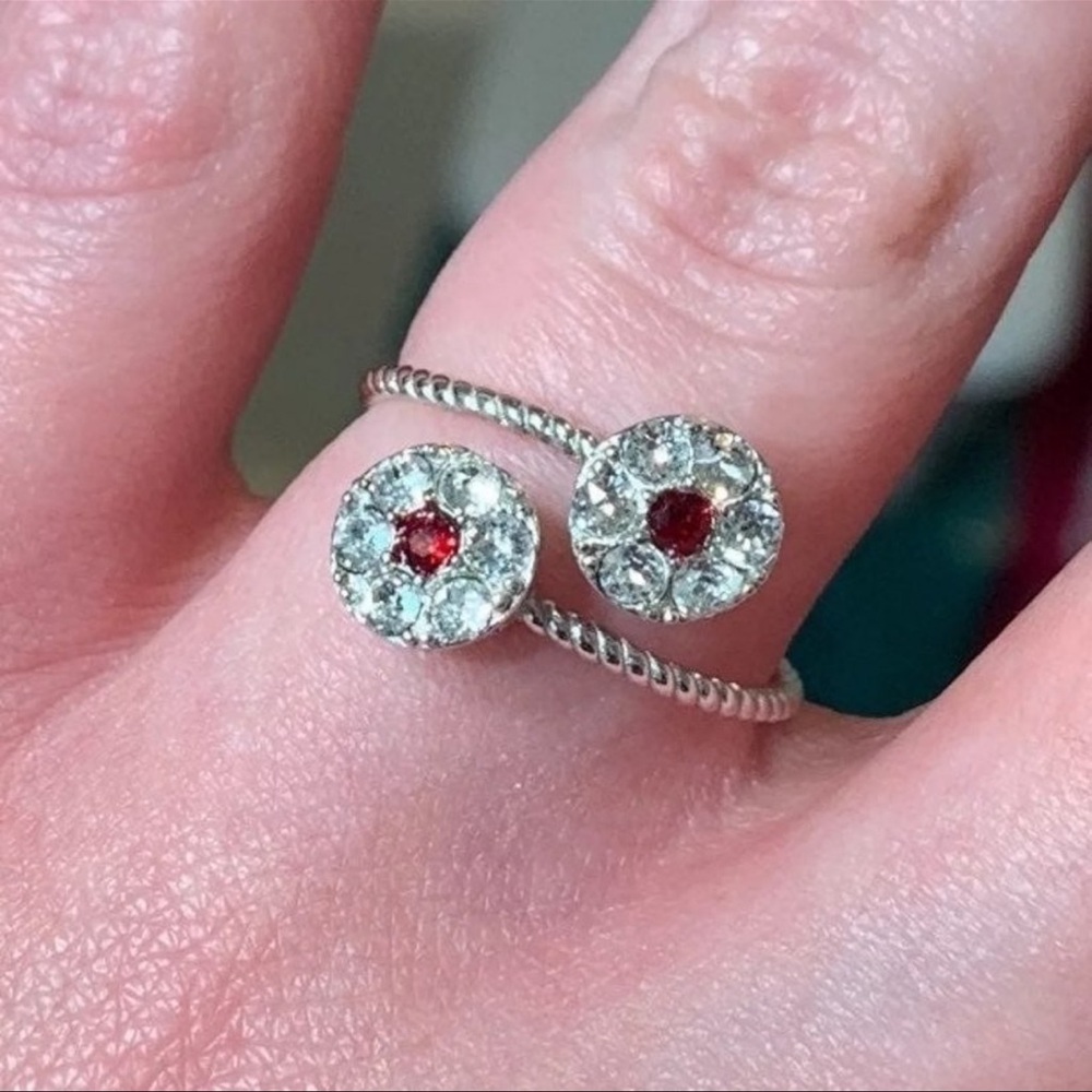 Garnet & White Crystal Ring with a Sterling Silver Rope Band - Size 9